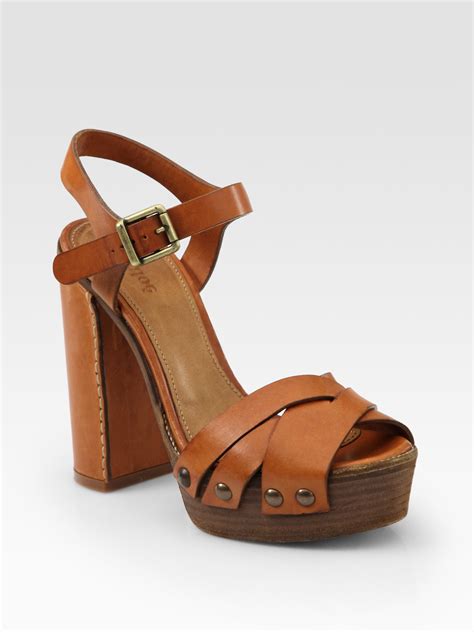 Chloé Leather Wooden-sole Platform Sandals in Brown | Lyst