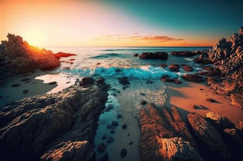 Premium AI Image | Amazing sunset beach view captured against a blue sky