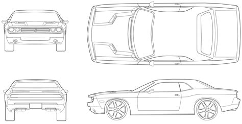 Dodge Challenger 2008 Blueprint - Download free blueprint for 3D modeling