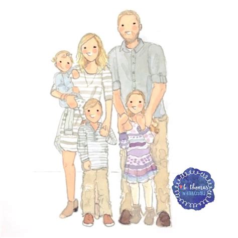 Custom Family of 5 Watercolor Portrait | Watercolor portraits, Custom watercolor portrait ...