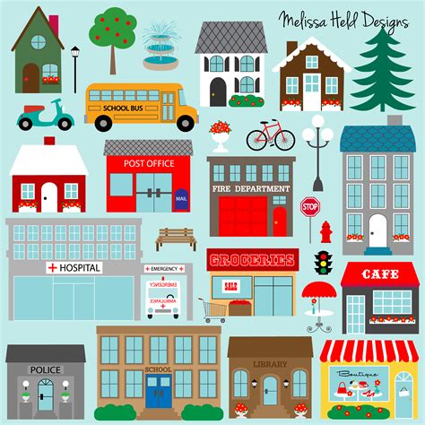 Town Buildings Clipart | Town building, Clip art, Digital stamps