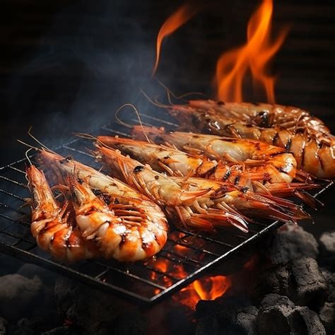 Premium Photo | Grilled prawns shrimp skewers