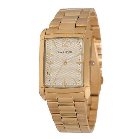 Hallmark Gents Gold Bracelet Champagne Dial Watch - Friedman & Cohen