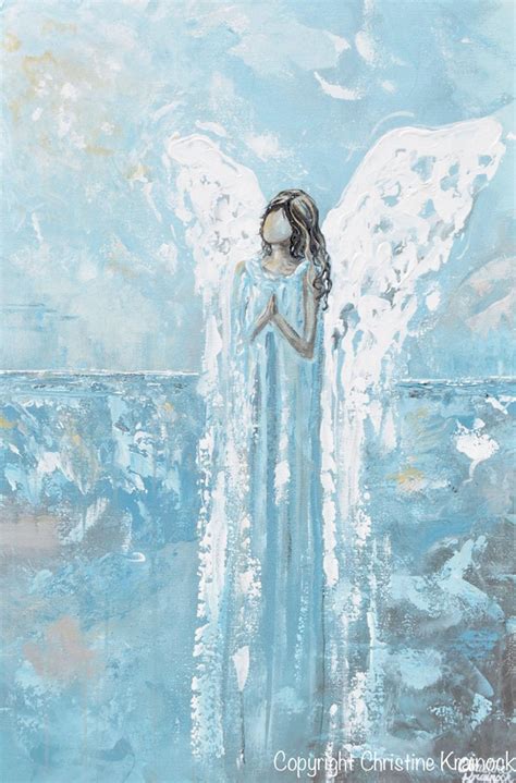 GICLEE PRINT Abstract Angel Painting Blue White Guardian Angel Home Decor Wall Art | Cuadros de ...