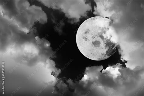 Full moon with Black and White sky background.Element of Full moon ...