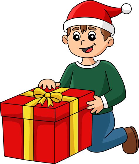 Christmas Boy Opening Gift Cartoon Colored Clipart 10789497 Vector Art ...