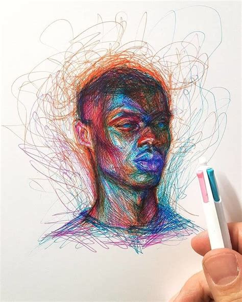 Scribble Color Pen Portraits | Ink pen art, Pen art drawings, Ballpoint ...