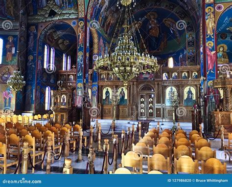 Colourful Decorated Greek Orthodox Church Interior, Greece Stock Photo - Image of nafpaktos ...