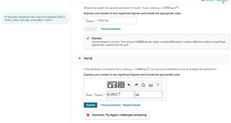 Solved What is the length of a seconds pendulum in Austin, | Chegg.com