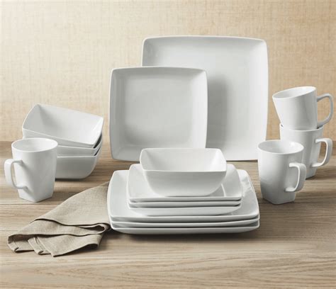 Better Homes & Gardens 16 Piece Square Porcelain Dinnerware Set, White ...