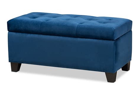 Baxton Studio Michaela Navy Blue Velvet Upholstered Storage Ottoman ...