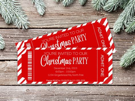 Christmas Party Ticket Template Editable Winter Holiday - Etsy