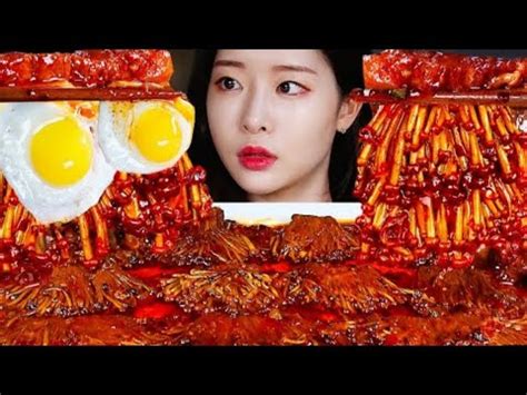 spicy 🔥 mushrooms 🍄|half boiled egg with rice🍚|fume ASMR|eating show|MUKBANG|Korean food yummy 😋 ...