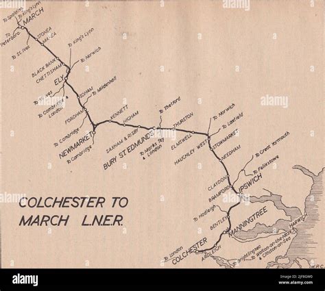 Vintage railway map - Colchester to March L.N.E.R Stock Photo - Alamy