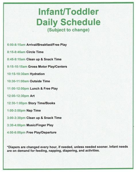 Infant Daily Schedule For Daycare | Daily Agenda Calendar ... | Infant ...