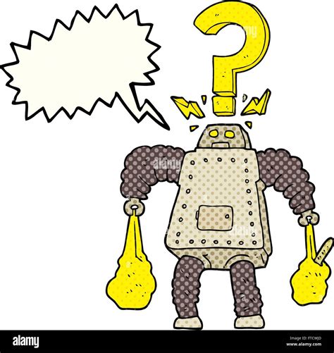 freehand drawn comic book speech bubble cartoon confused robot carrying shopping Stock Vector ...