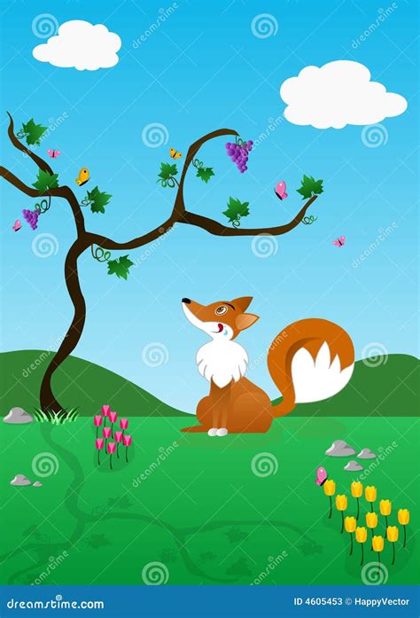 The Fox and the Grapes - I stock illustration. Illustration of landscape - 4605453