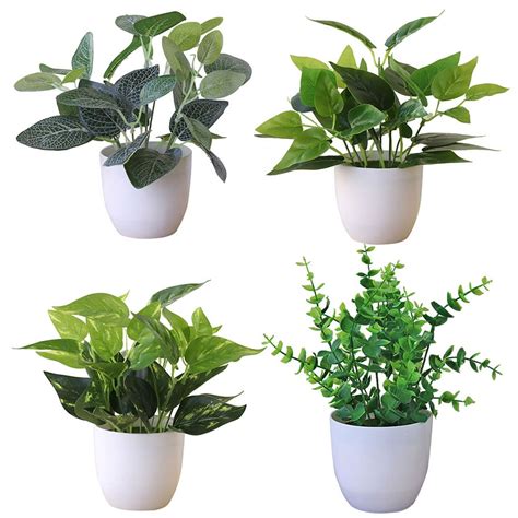 Windfall Mini Potted Artificial Faux Herbs Small Houseplants Plastic Plant Fresh Artificial ...