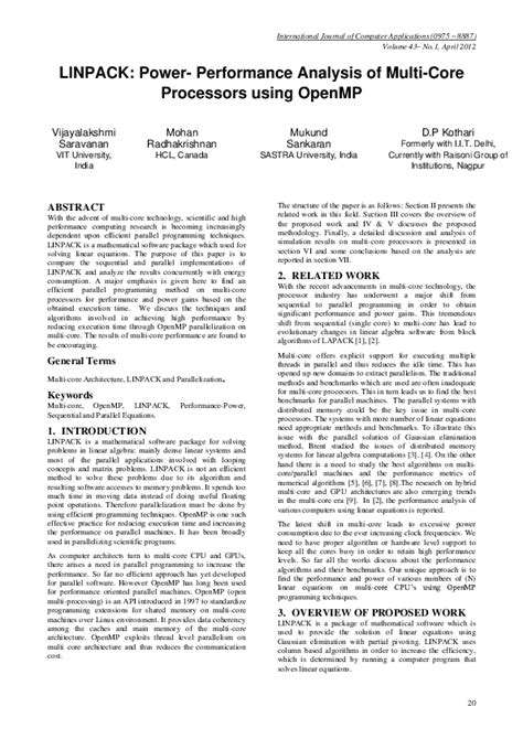 (PDF) LINPACK: Power-Performance Analysis of Multi-Core Processors using OpenMP | Vijayalakshmi ...