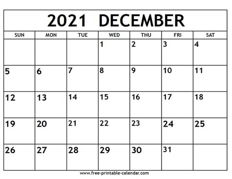 Free Printable Monthly Calendar December 2021 - Printable Templates Free