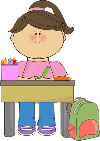 Kid Doing School Work Clip Art - Kid Doing School Work Vector Image