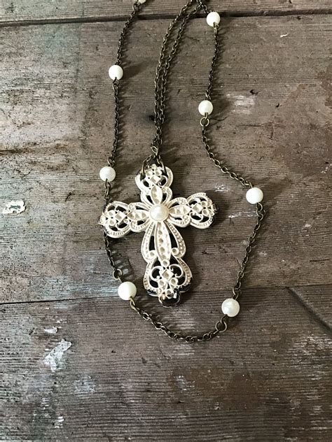 Rugged Cross Necklace/Two Strand/Long | Etsy | Long necklace boho, Long ...