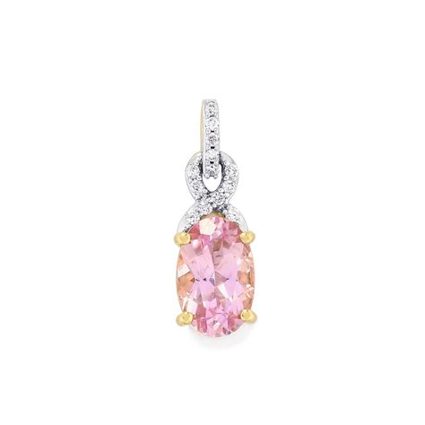 Imperial Pink Topaz Pendant with Diamond in 14K Gold 1.46cts | Gemporia