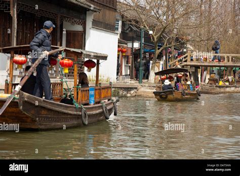 China, outskirts of Shanghai. Zhujiajiao. Sightseeing boat ride through ...