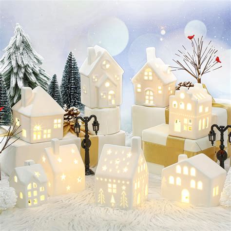 Buy Cindeer 26 Pcs Ceramic Christmas Village Set, 8 LED Christmas Village Houses, 16 Christmas ...