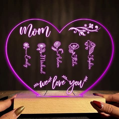 Mom’s Garden - Personalized Mother's Day Grandma Shaped Plaque Light Base | SilveryBrand