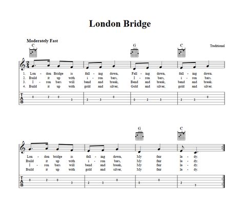 London Bridge: Chords, Sheet Music, and Tab for Guitar with Lyrics