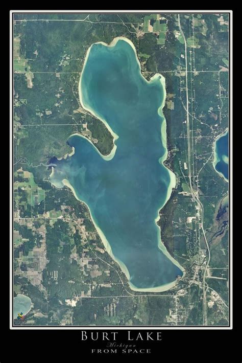 The Burt Lake Michigan Satellite Poster Map - M 16 x 24 inch in 2021 ...