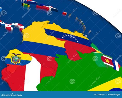 Colombia and Venezuela on 3D Map with Flags Stock Illustration ...