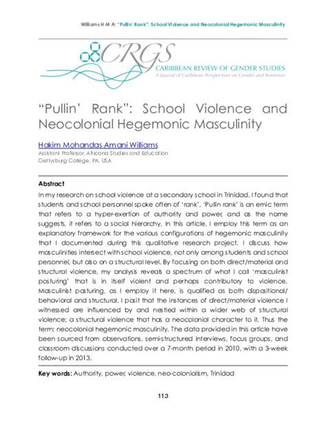 (PDF) “Pullin’ Rank”: School Violence and Neocolonial Hegemonic Masculinity | Hakim Mohandas ...