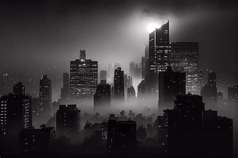 Premium Photo | A black and white photo of a city skyline in the fog ...