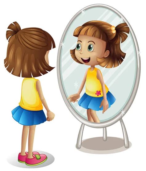 Little girl looking at herself in mirror — Stock Vector ...