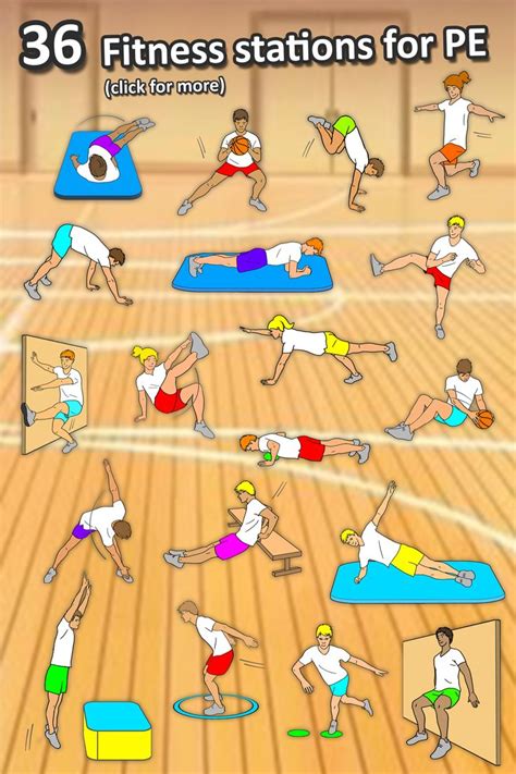 Fitness Circuit Station cards - 36 PE gym activities: Elementary & middle school | Physical ...