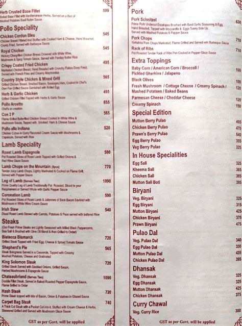 Menu of Mocambo Cafe, Fort, Mumbai | Dineout