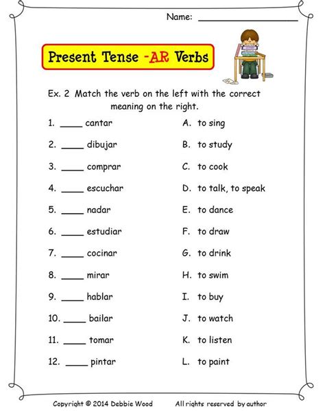 Spanish Present Tense (ar Verbs) | Worksheets Samples