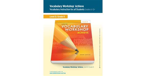 Sadlier Vocabulary Workshop Achieve Level D Answer Key WORK