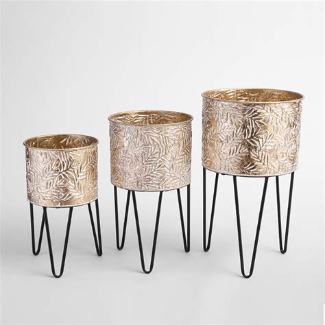 3-Piece Mideast Retro Plant Stand Round Planter with Metal Stand-Homary