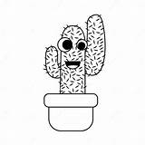 Coloring Of Smiling Cactus Cartoon Cute Funny Character Flat Design  sketch template