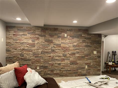 Christine's Faux Stone Basement Accent Wall - GenStone