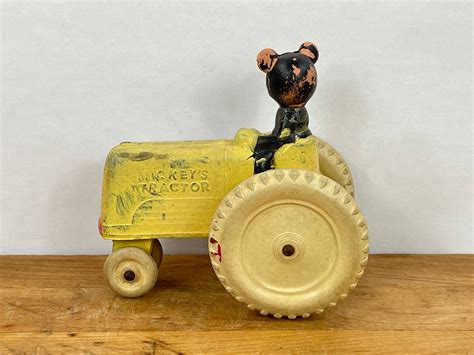 Vintage Rubber Mickey Mouse Tractor Toy Made by Sun Rubber Toy | Etsy