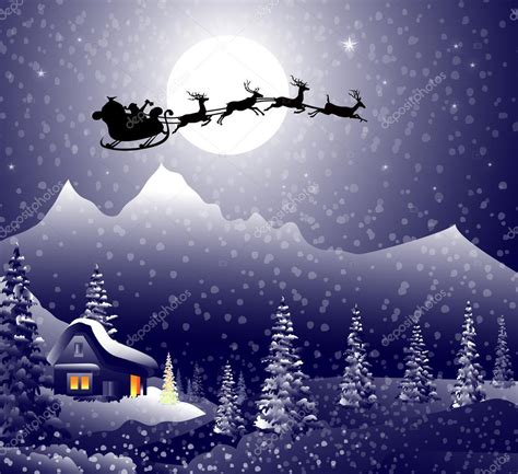 Santa's sleigh on Christmas Night — Stock Vector © samillustration ...