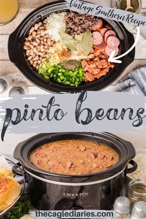 Deliciously creamy and full of meat, this southern inspired crock pot pinto beans recipe i ...