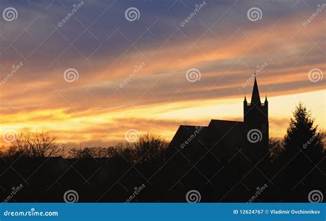 Church Sunset Silhouette stock image. Image of sunset - 12624767