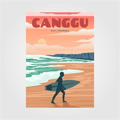 Canggu Beach with Sunset View Vintage Poster Design, Bali Travel Poster Design Stock Vector ...