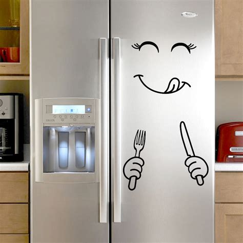 Cute Sticker Fridge Happy Delicious Face Kitchen Fridge Wall Refrigerator Vinyl Stickers Art ...