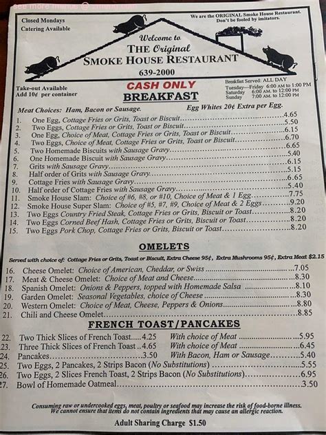 Menu at Smoke House Restaurant, Punta Gorda